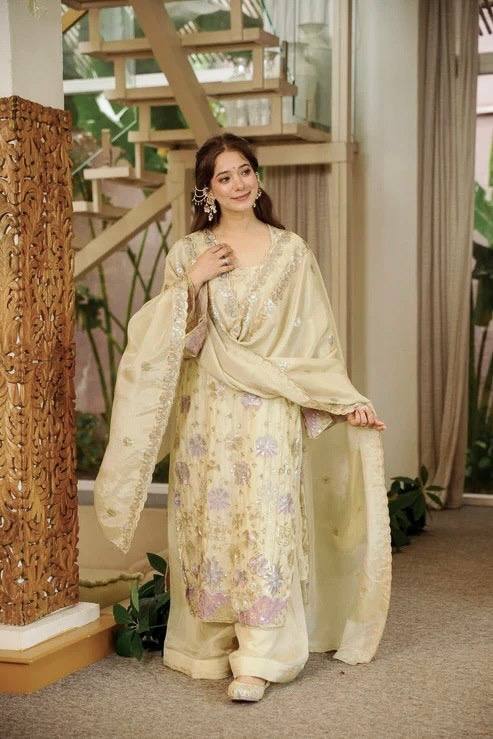 Heavy Thread & Sequence Work Vichitra Silk Kurti Set