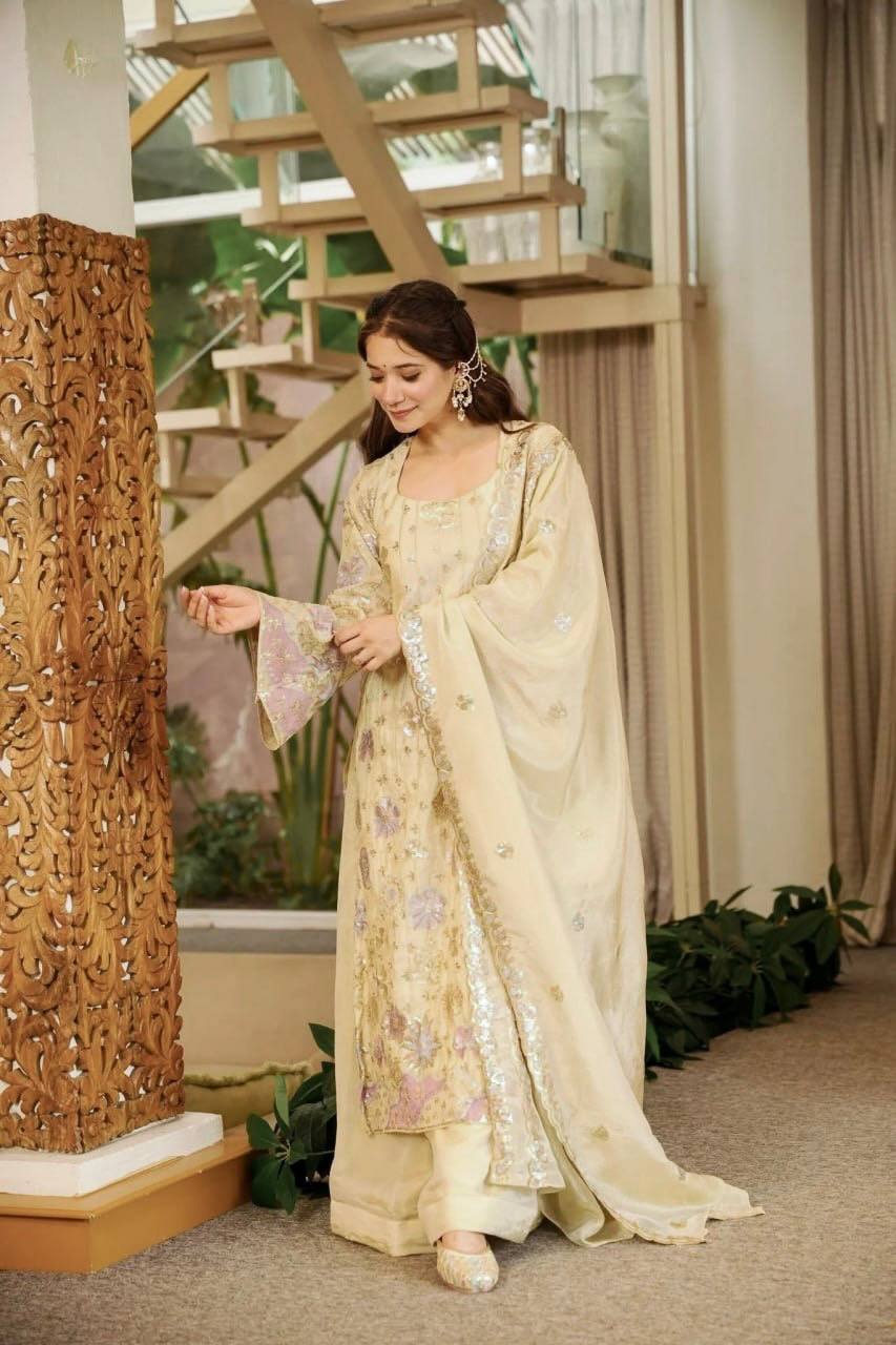 Heavy Thread & Sequence Work Vichitra Silk Kurti Set