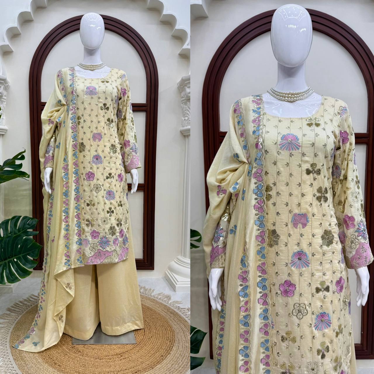 Heavy Thread & Sequence Work Vichitra Silk Kurti Set