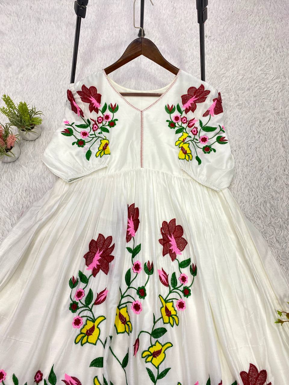 Designer Rayon Embroidered Gown for Women
