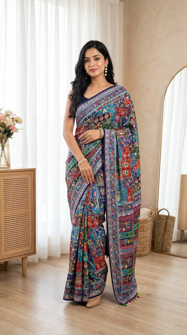 Designer Modal Ultra Silk Crepe Saree with Position Print for Women