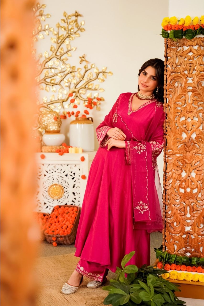 Designer Pure Viscose Chanderi Silk Kurti Set with Sequence Embroidery