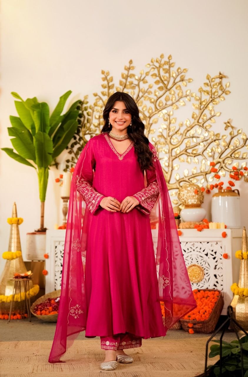 Designer Pure Viscose Chanderi Silk Kurti Set with Sequence Embroidery