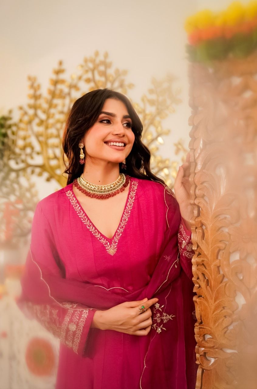 Designer Pure Viscose Chanderi Silk Kurti Set with Sequence Embroidery