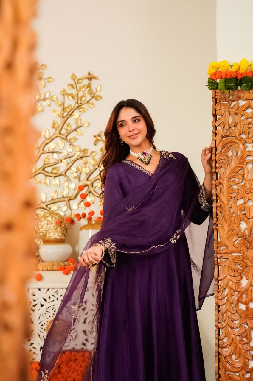 Premium Chanderi Silk Embroidered Suit Set for Women