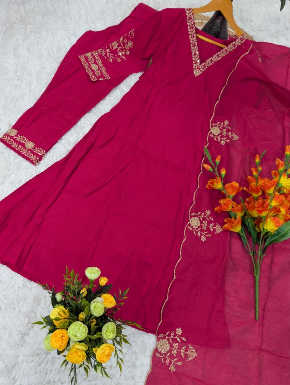Designer Pure Viscose Chanderi Silk Kurti Set with Sequence Embroidery