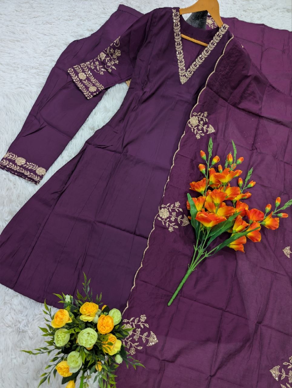 Premium Chanderi Silk Embroidered Suit Set for Women