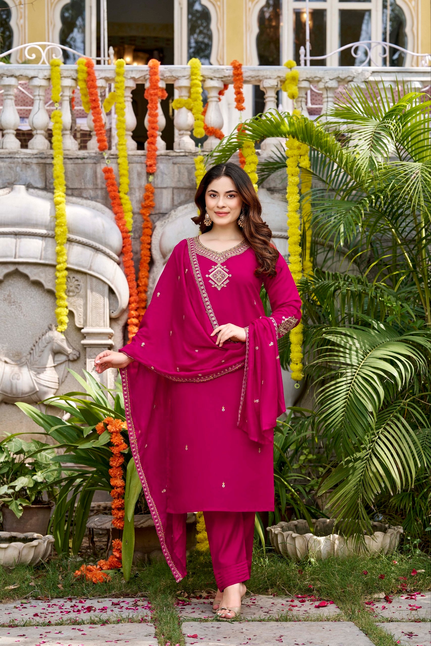 Women’s Pure Viscose Chanderi Embroidered Kurti Pant Set with Premium Chanderi Dupatta