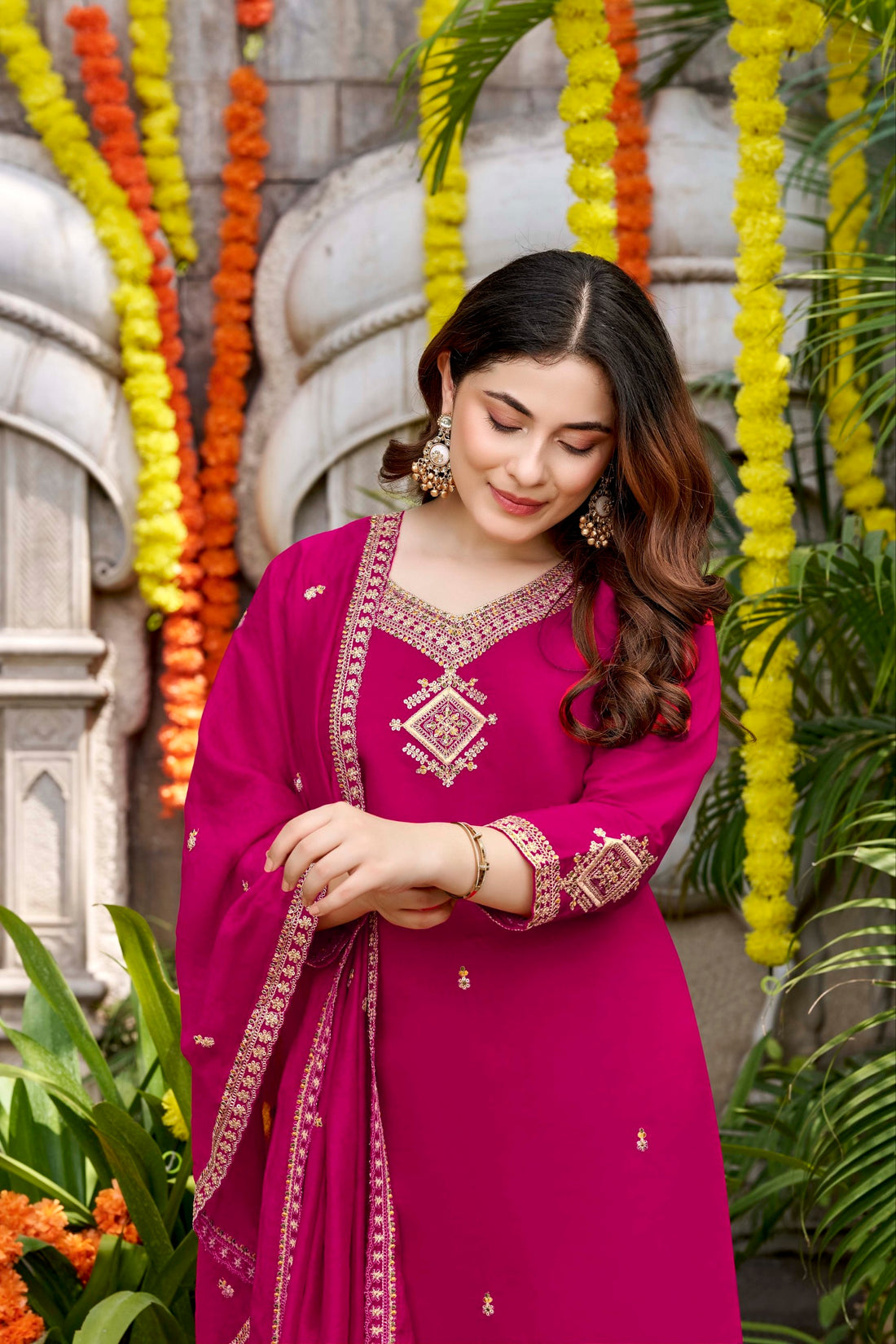 Women’s Pure Viscose Chanderi Embroidered Kurti Pant Set with Premium Chanderi Dupatta