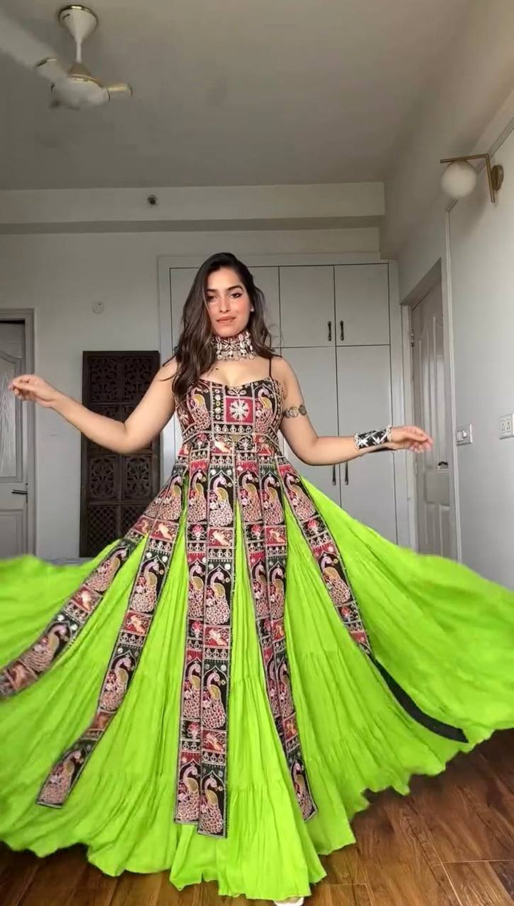 Women’s Bangalore Silk Top with Faux Georgette Lehenga Set | Thread & Sequence Embroidery SurMira Fashion