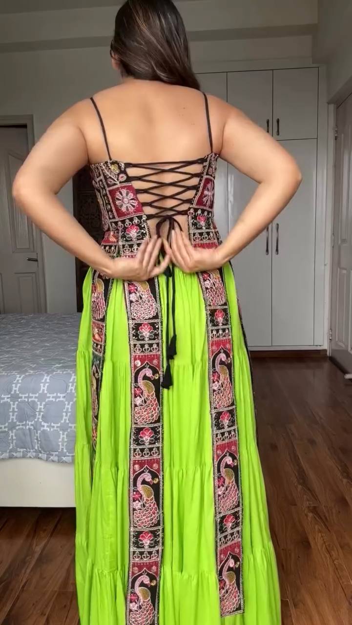 Women’s Bangalore Silk Top with Faux Georgette Lehenga Set | Thread & Sequence Embroidery