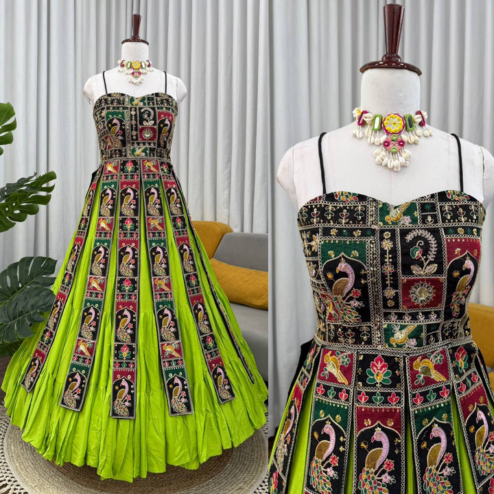 Women’s Bangalore Silk Top with Faux Georgette Lehenga Set | Thread & Sequence Embroidery SurMira Fashion