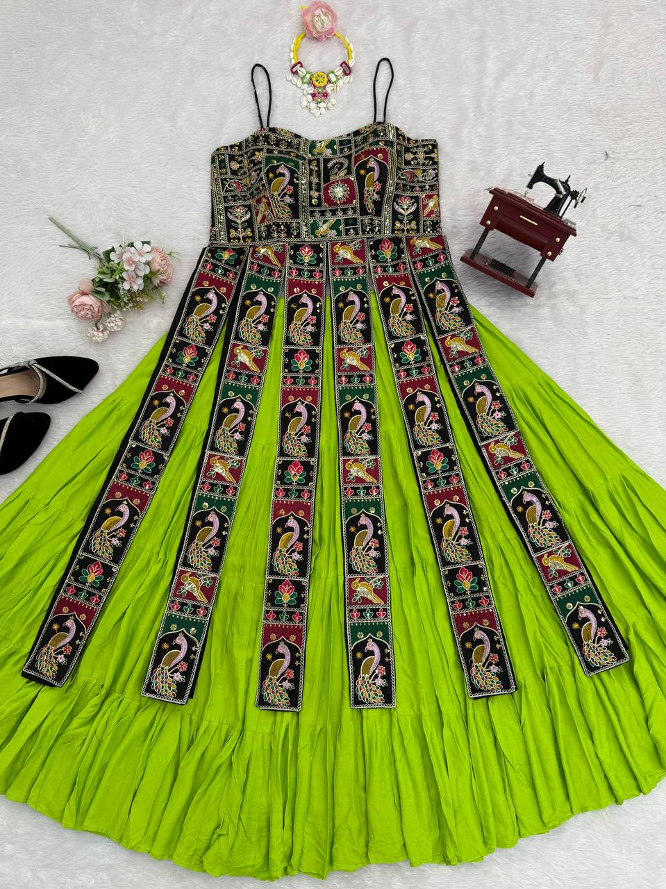 Women’s Bangalore Silk Top with Faux Georgette Lehenga Set | Thread & Sequence Embroidery