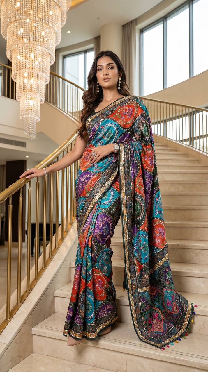 Premium Mirror Work Saree in Modal Ultra Silk Crepe
