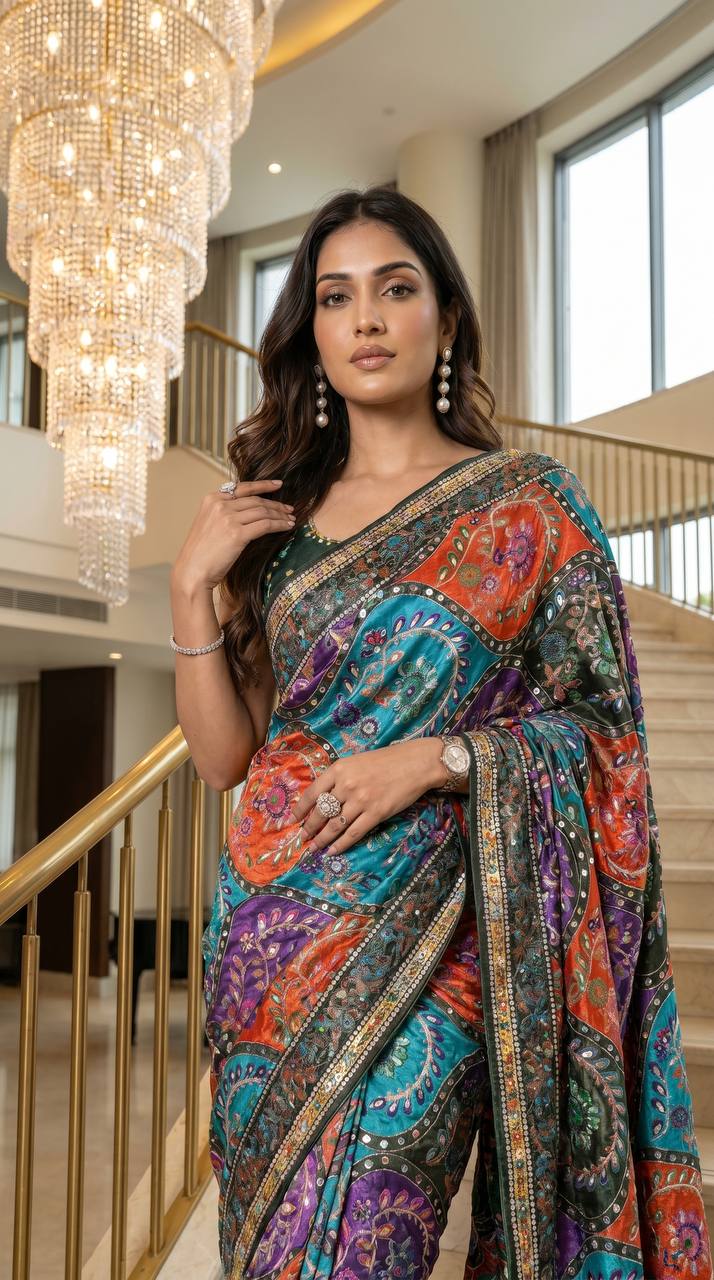 Premium Mirror Work Saree in Modal Ultra Silk Crepe