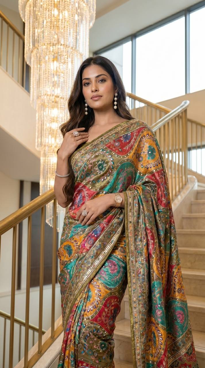 Premium Mirror Work Saree in Modal Ultra Silk Crepe