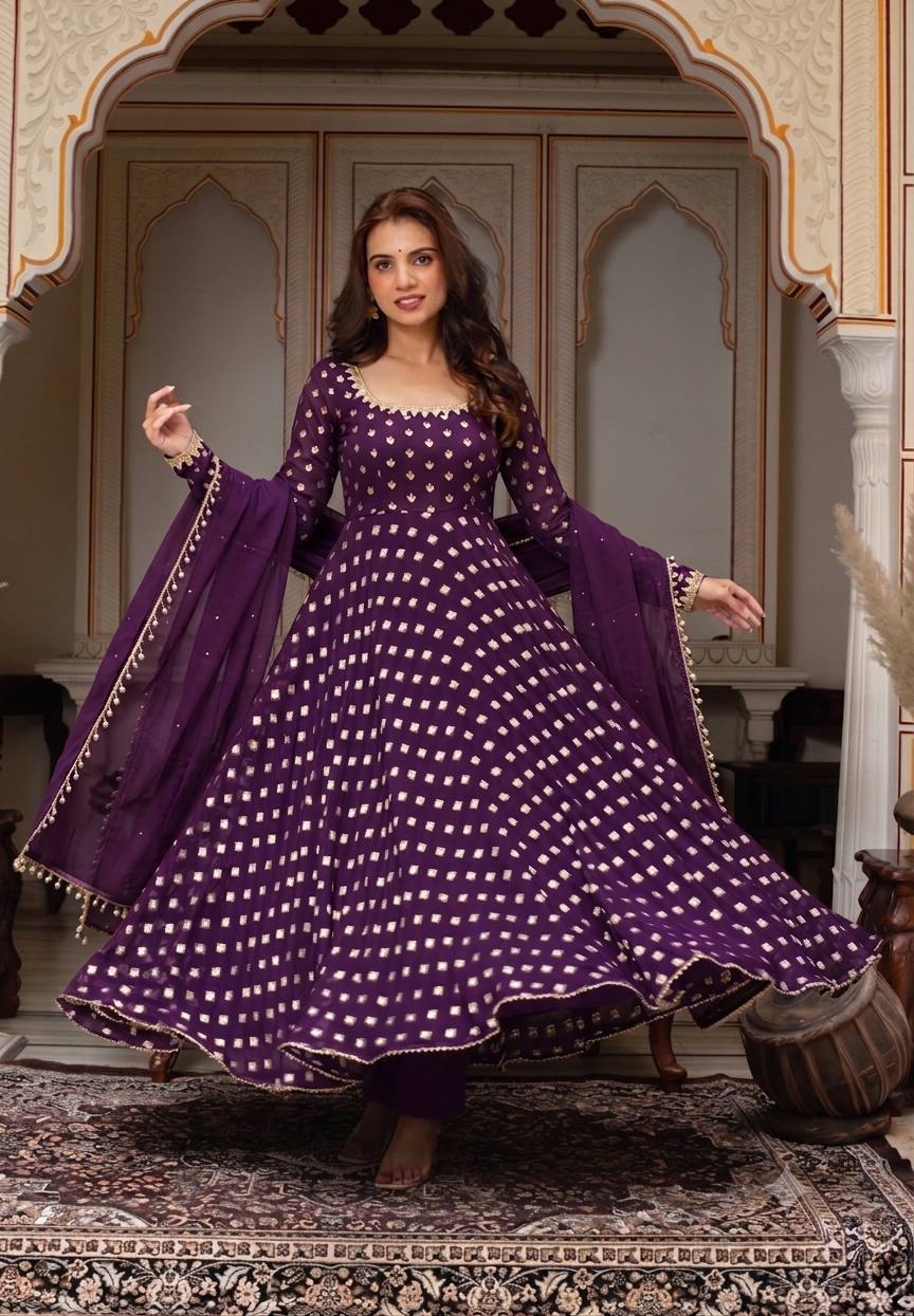 Chanderi Jacquard Butti Anarkali Set