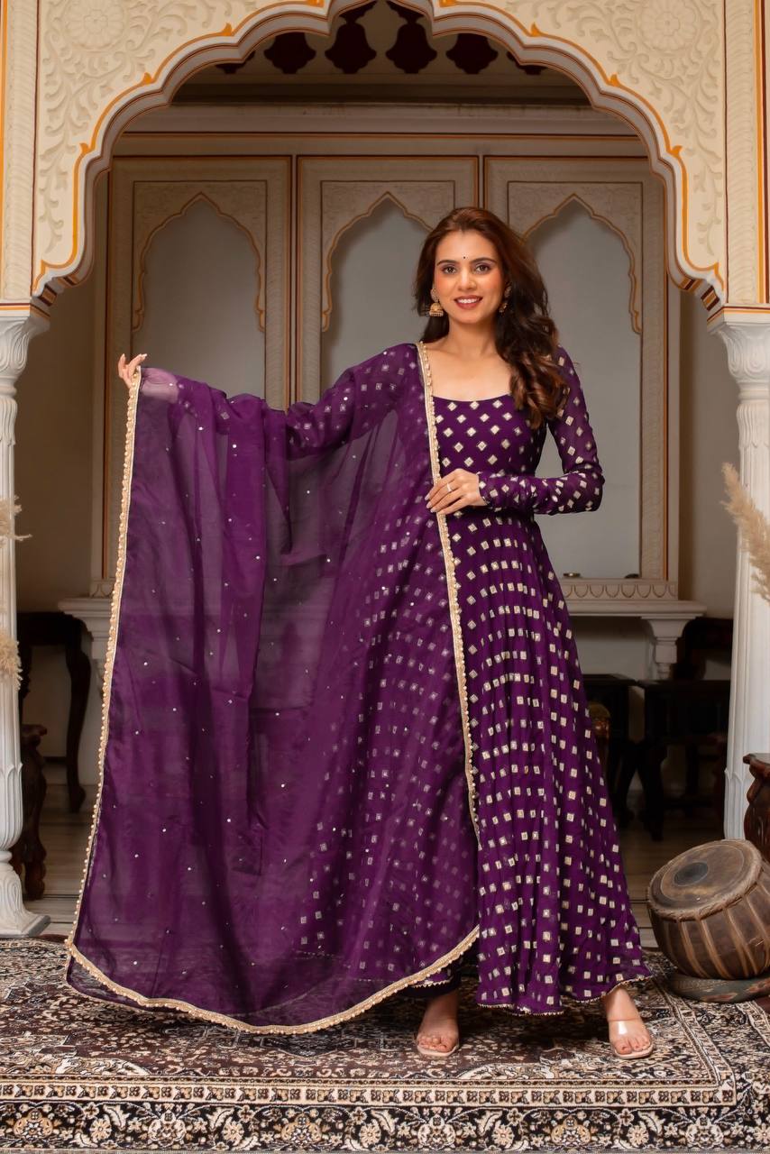Chanderi Jacquard Butti Anarkali Set
