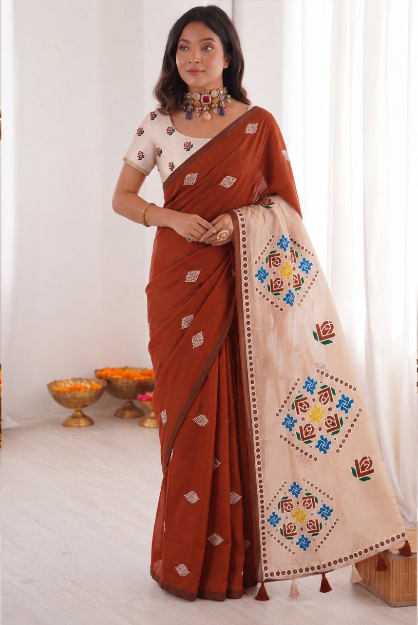 Women’s Mul Cotton Silk Bandhej Saree with Zari Border & Blouse Piece