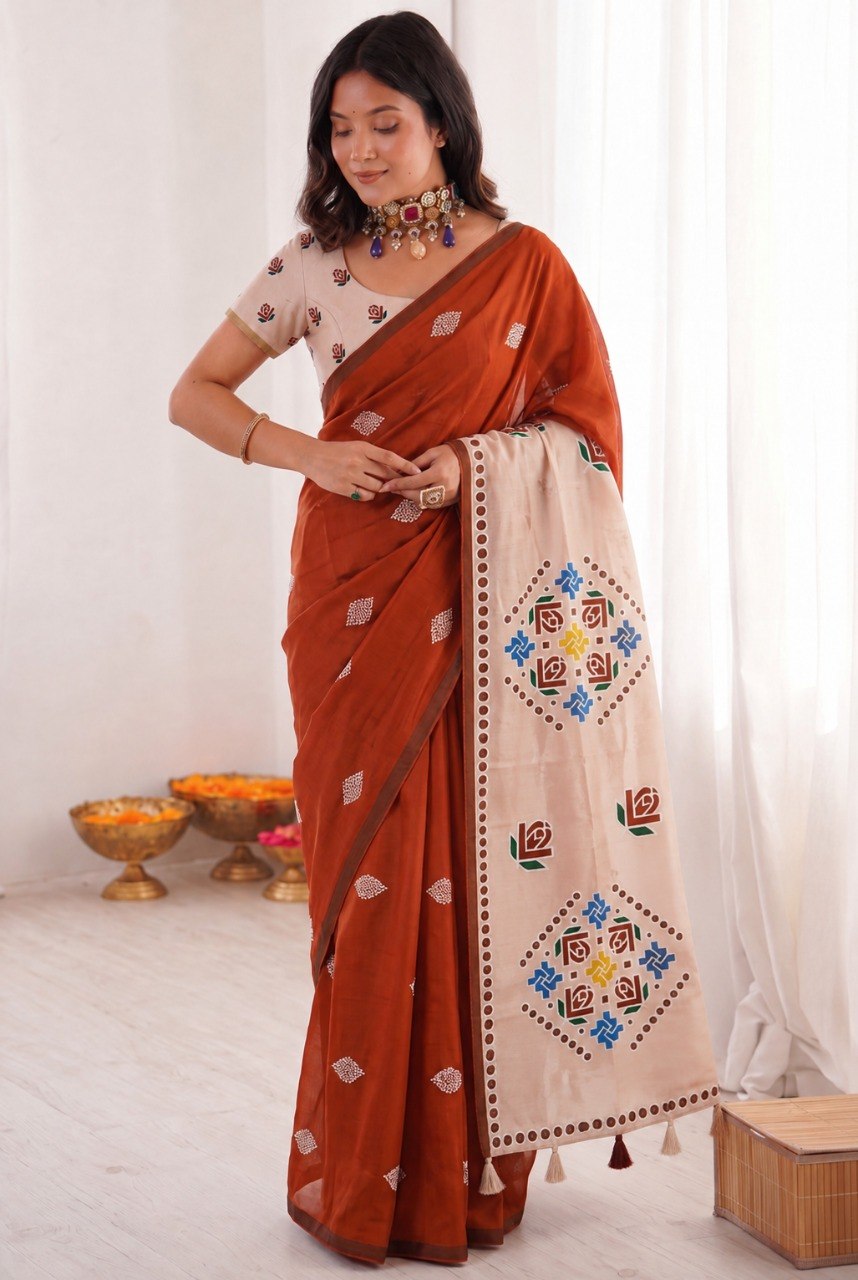Women’s Mul Cotton Silk Bandhej Saree with Zari Border & Blouse Piece
