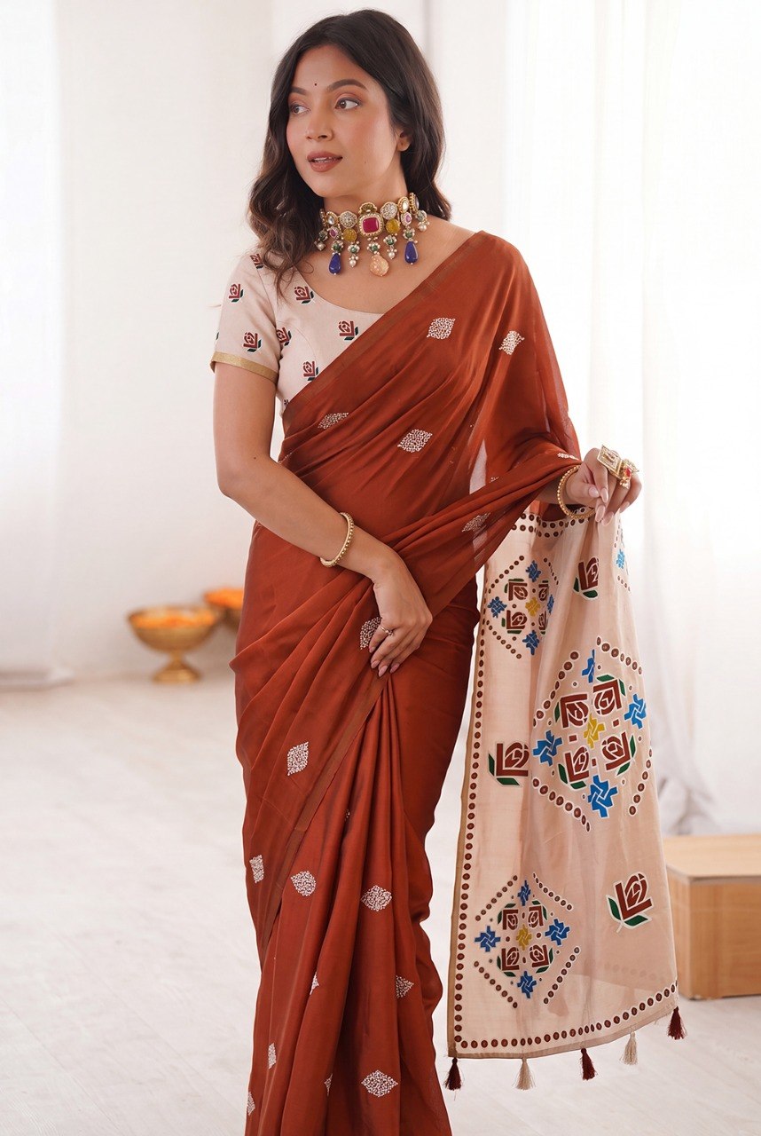 Women’s Mul Cotton Silk Bandhej Saree with Zari Border & Blouse Piece