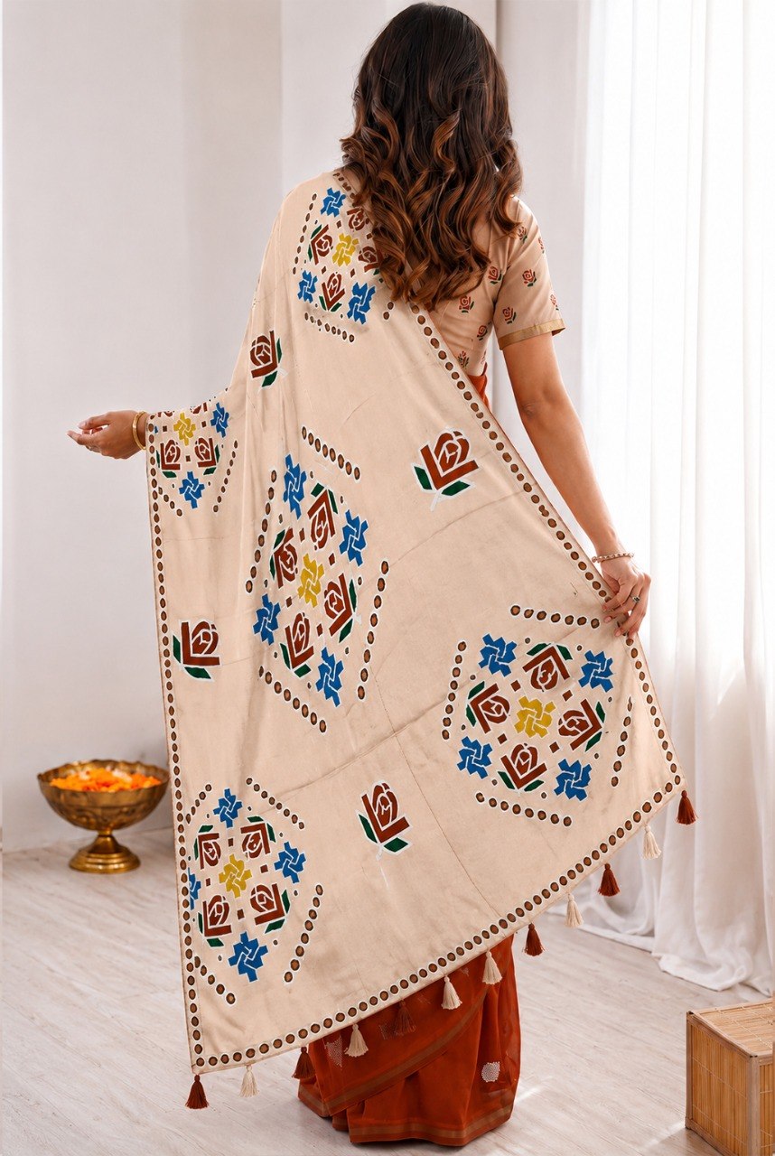 Women’s Mul Cotton Silk Bandhej Saree with Zari Border & Blouse Piece