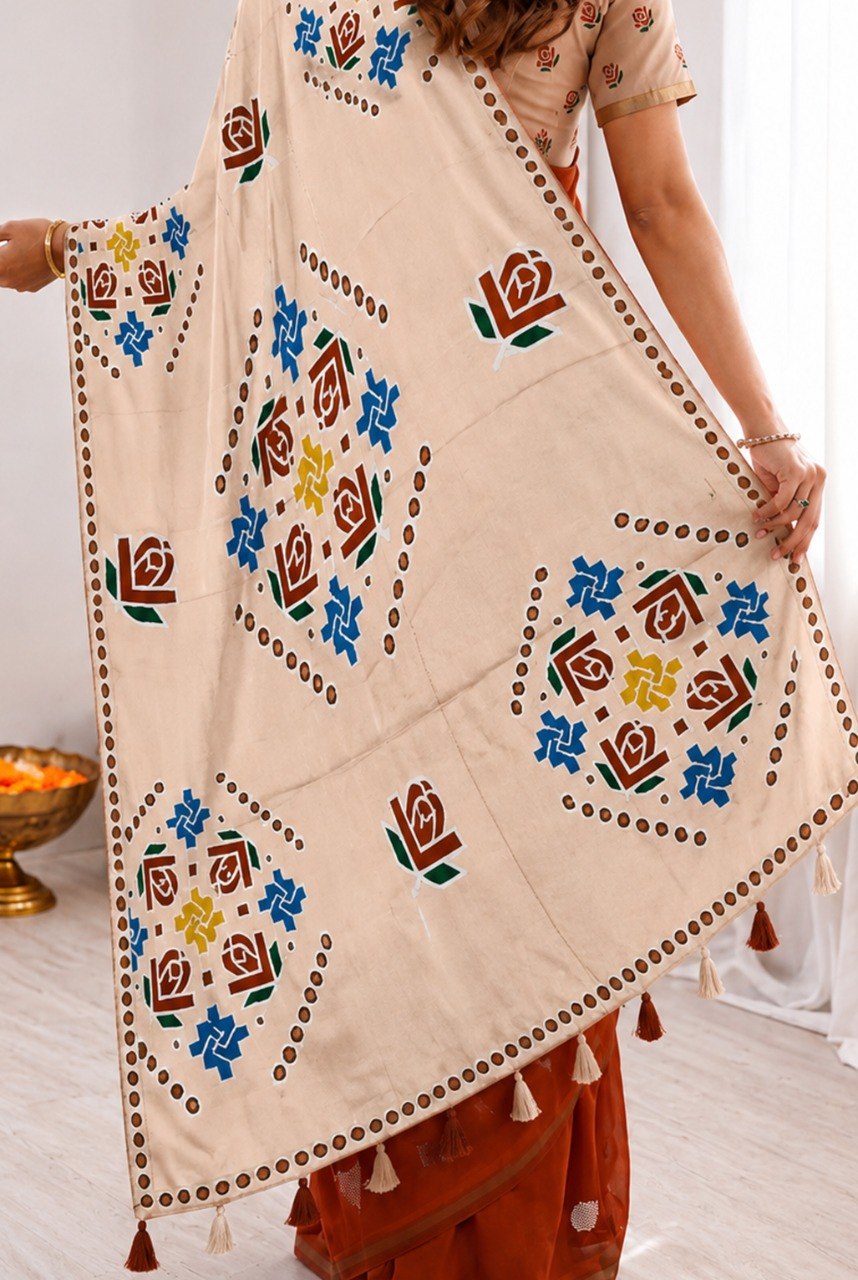Women’s Mul Cotton Silk Bandhej Saree with Zari Border & Blouse Piece