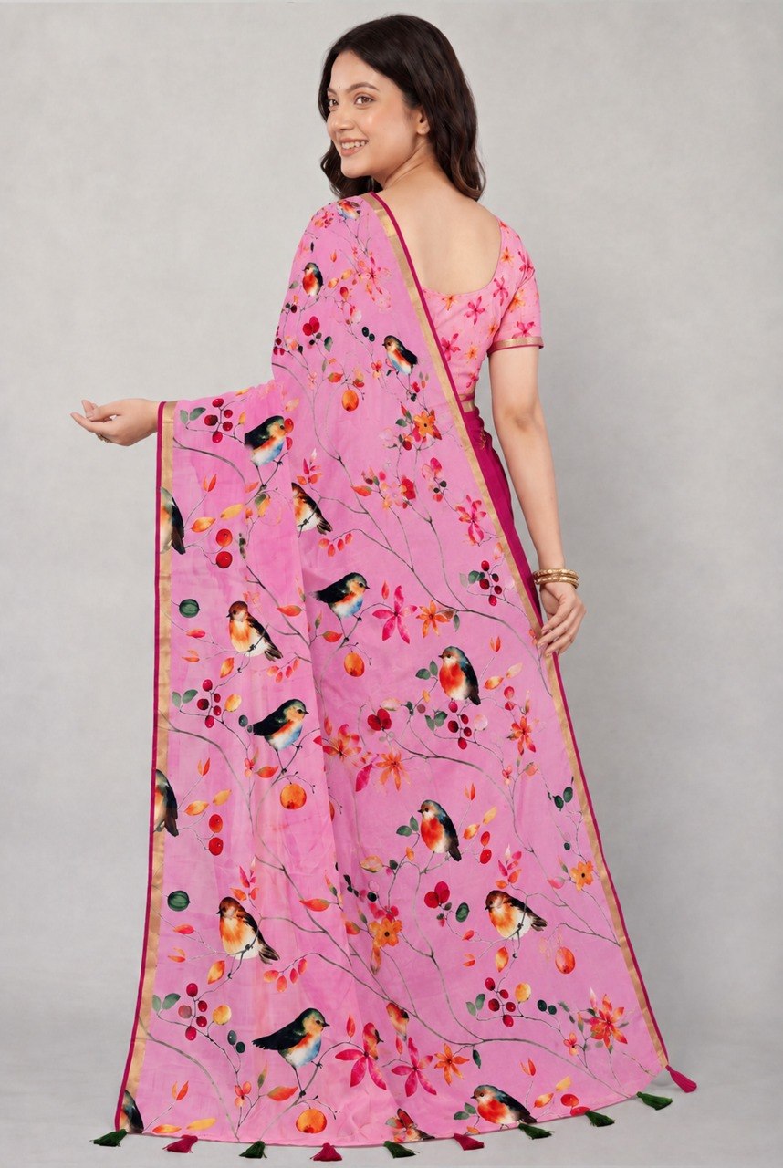 Premium Bandhej Print Cotton Silk Saree with Zari Border
