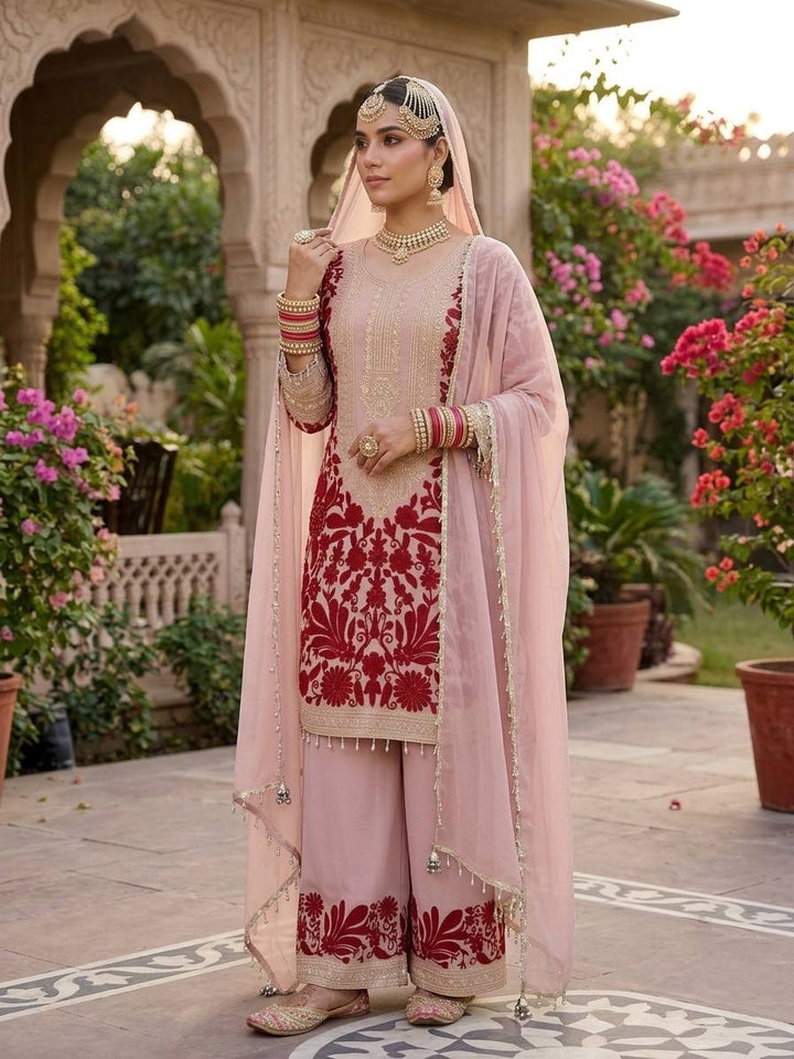 Women’s Heavy Faux Georgette Suit Set with Chain Stitch Sequence Embroidery