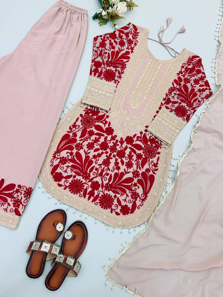 Women’s Heavy Faux Georgette Suit Set with Chain Stitch Sequence Embroidery