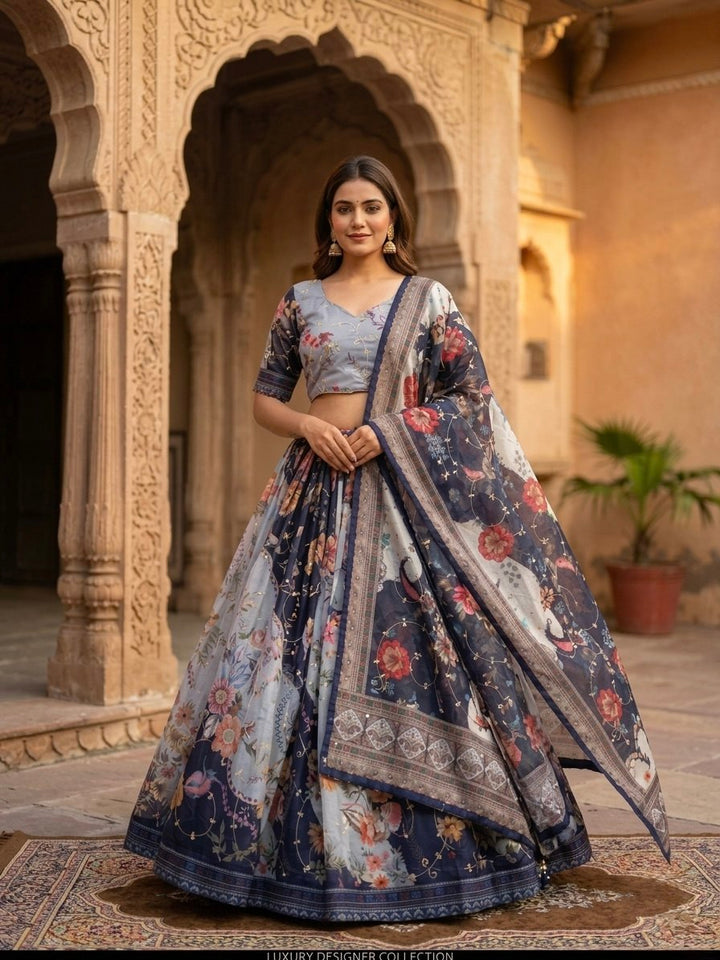 Luxury Tabby Silk Lehenga with Rich Digital Print