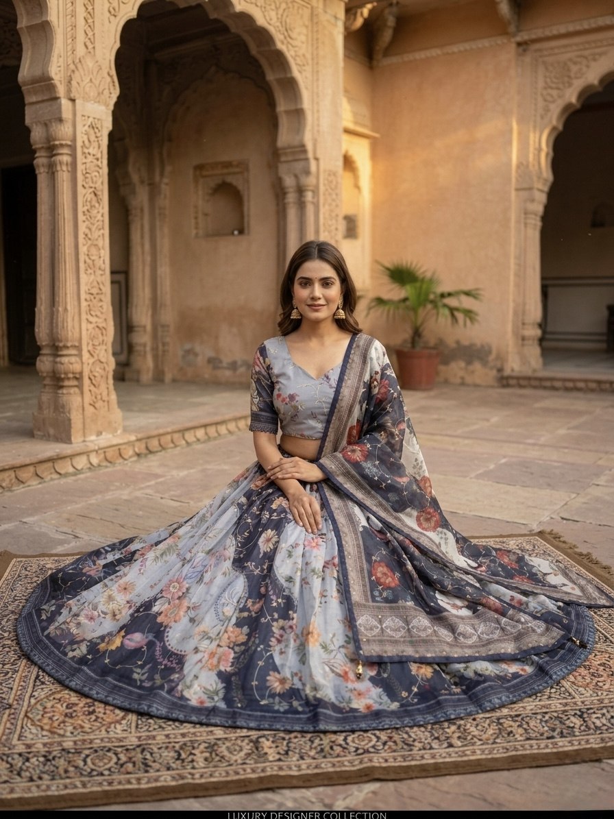Luxury Tabby Silk Lehenga with Rich Digital Print
