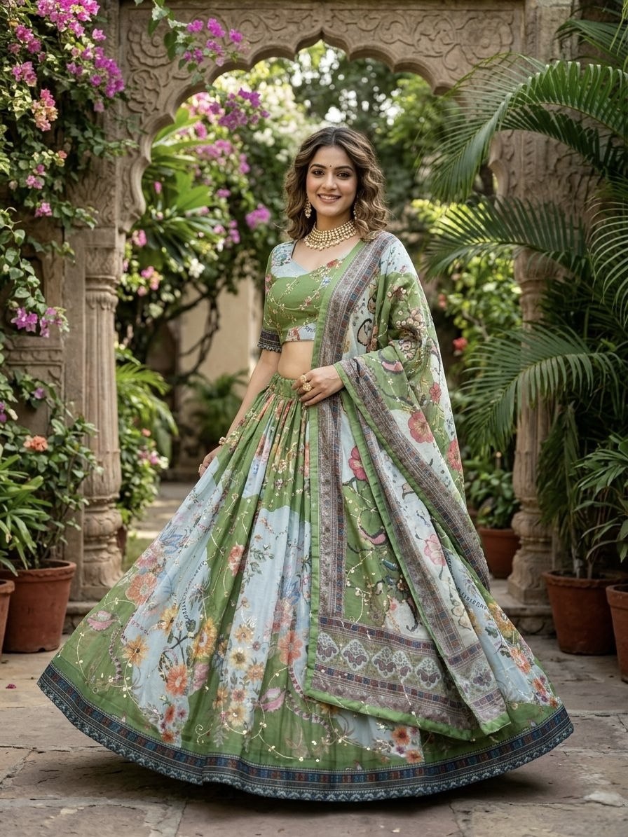 Festive Wear Tabby Silk Lehenga with Embroidered Dupatta
