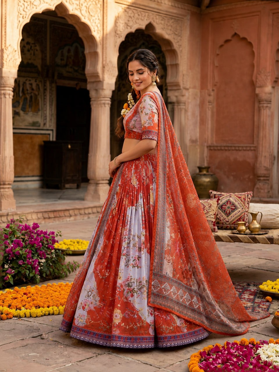 Premium Digital Print Tabby Silk Lehenga Set