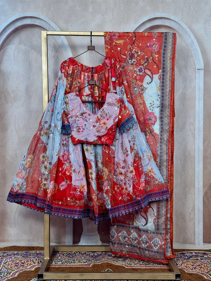 Premium Digital Print Tabby Silk Lehenga Set