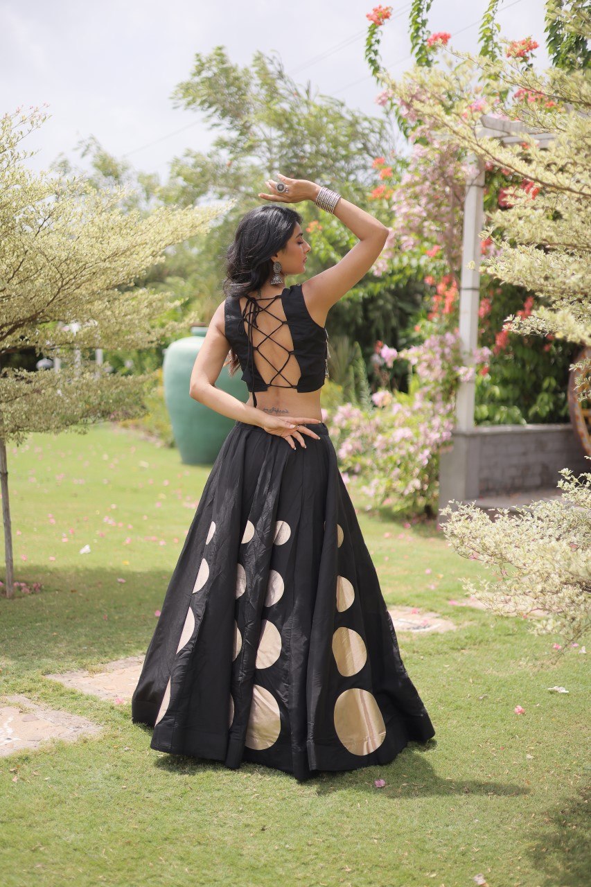 Women’s Navratri Roman Silk Lehenga Choli with Gota Patti & Mirror Lace Work