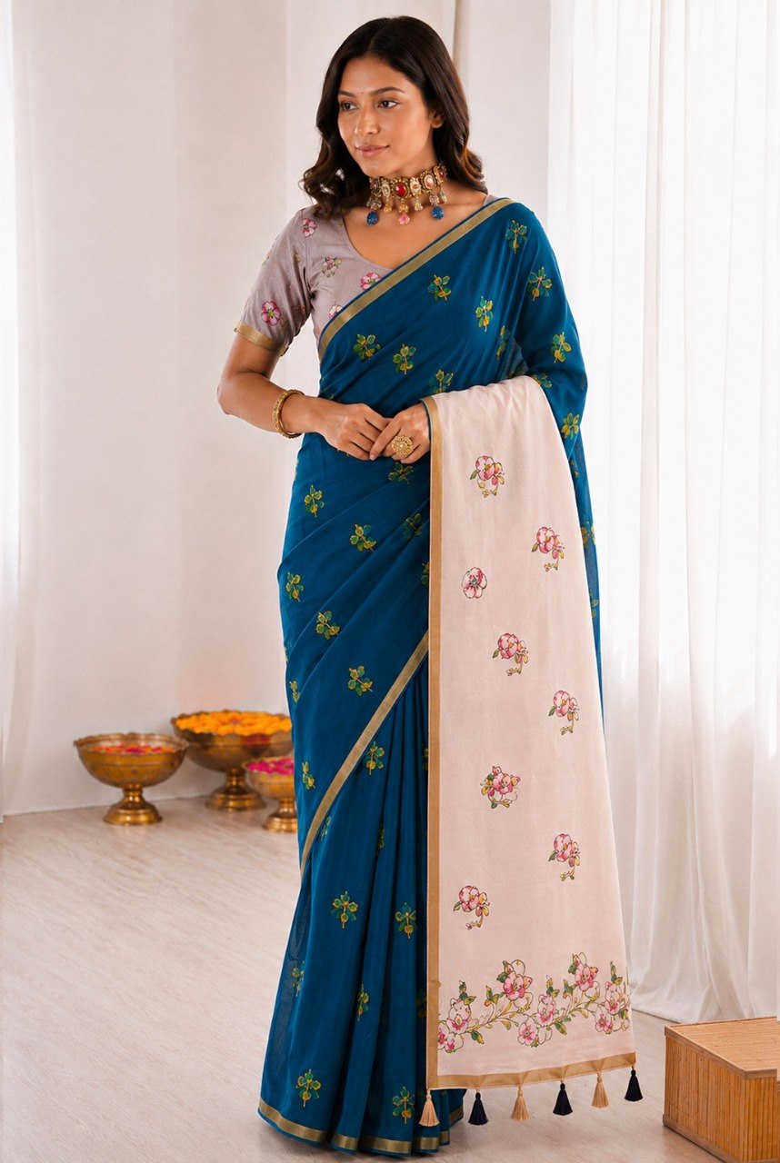 Women’s Mul Cotton Silk Bandhej Saree with Zari Border & Matching Blouse Piece