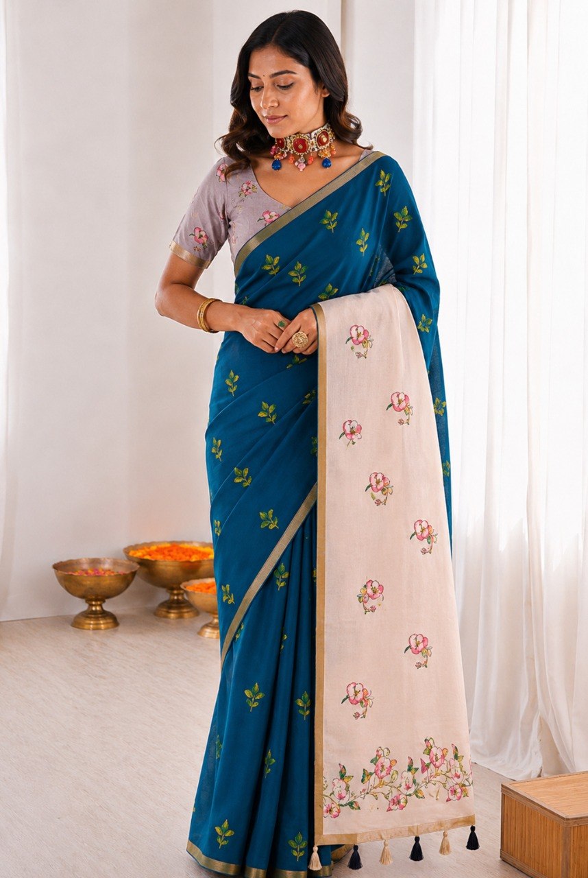Women’s Mul Cotton Silk Bandhej Saree with Zari Border & Matching Blouse Piece