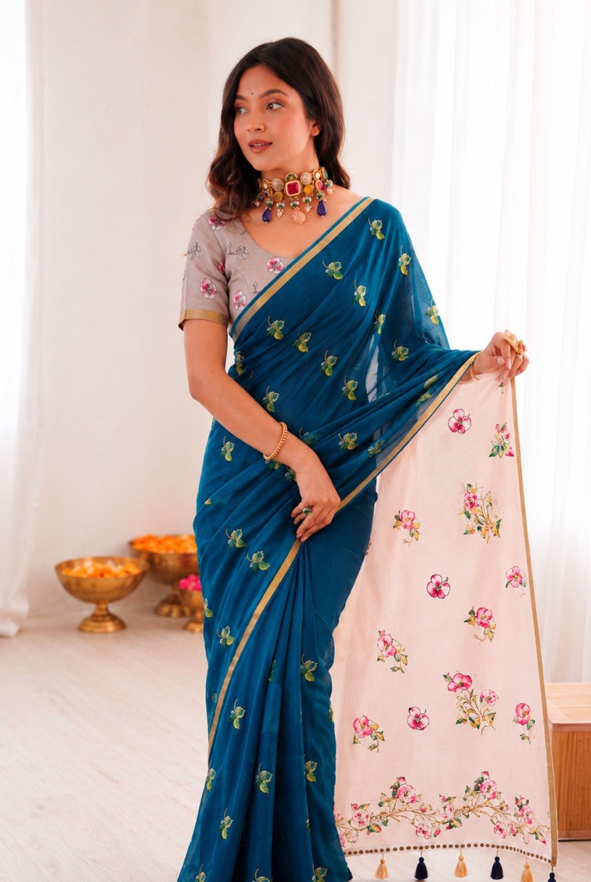 Women’s Mul Cotton Silk Bandhej Saree with Zari Border & Matching Blouse Piece