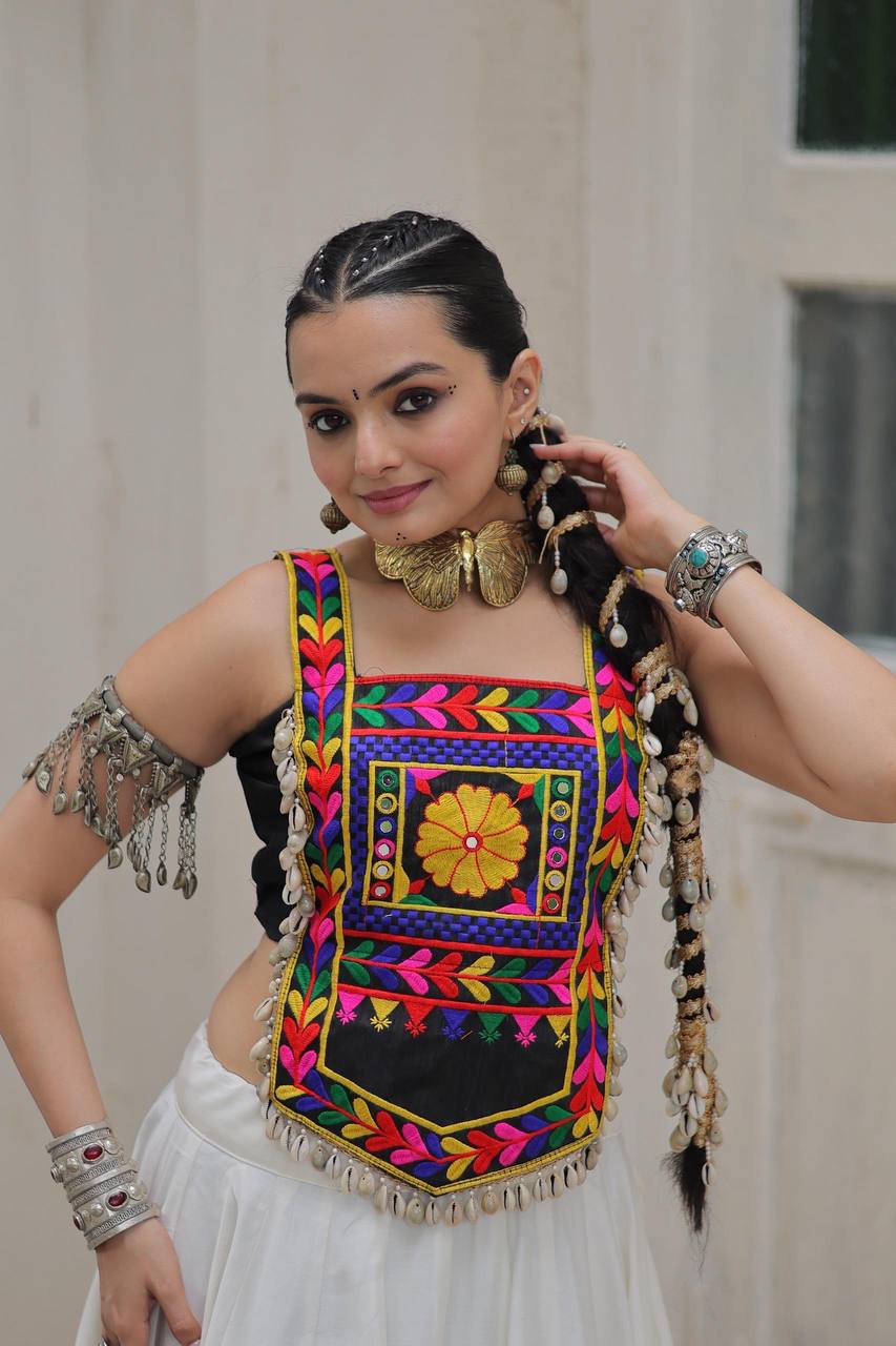 Designer Satin Kutchi Gamthi Embroidered Top for Women SurMira Fashion