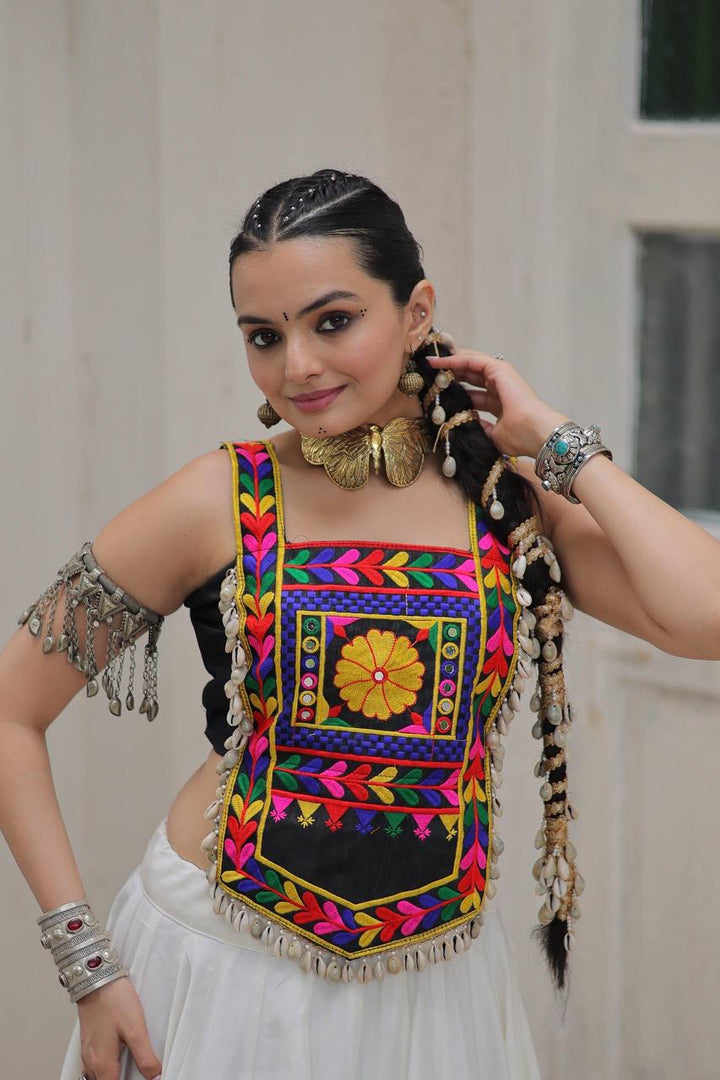 Designer Satin Kutchi Gamthi Embroidered Top for Women SurMira Fashion