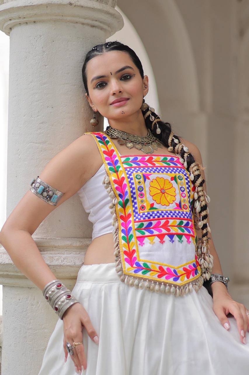 Designer Satin Kutchi Gamthi Embroidered Top for Women SurMira Fashion