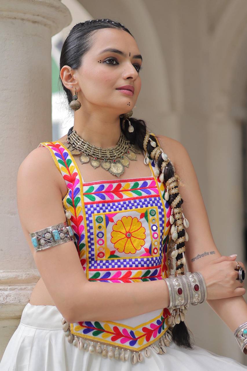 Designer Satin Kutchi Gamthi Embroidered Top for Women SurMira Fashion