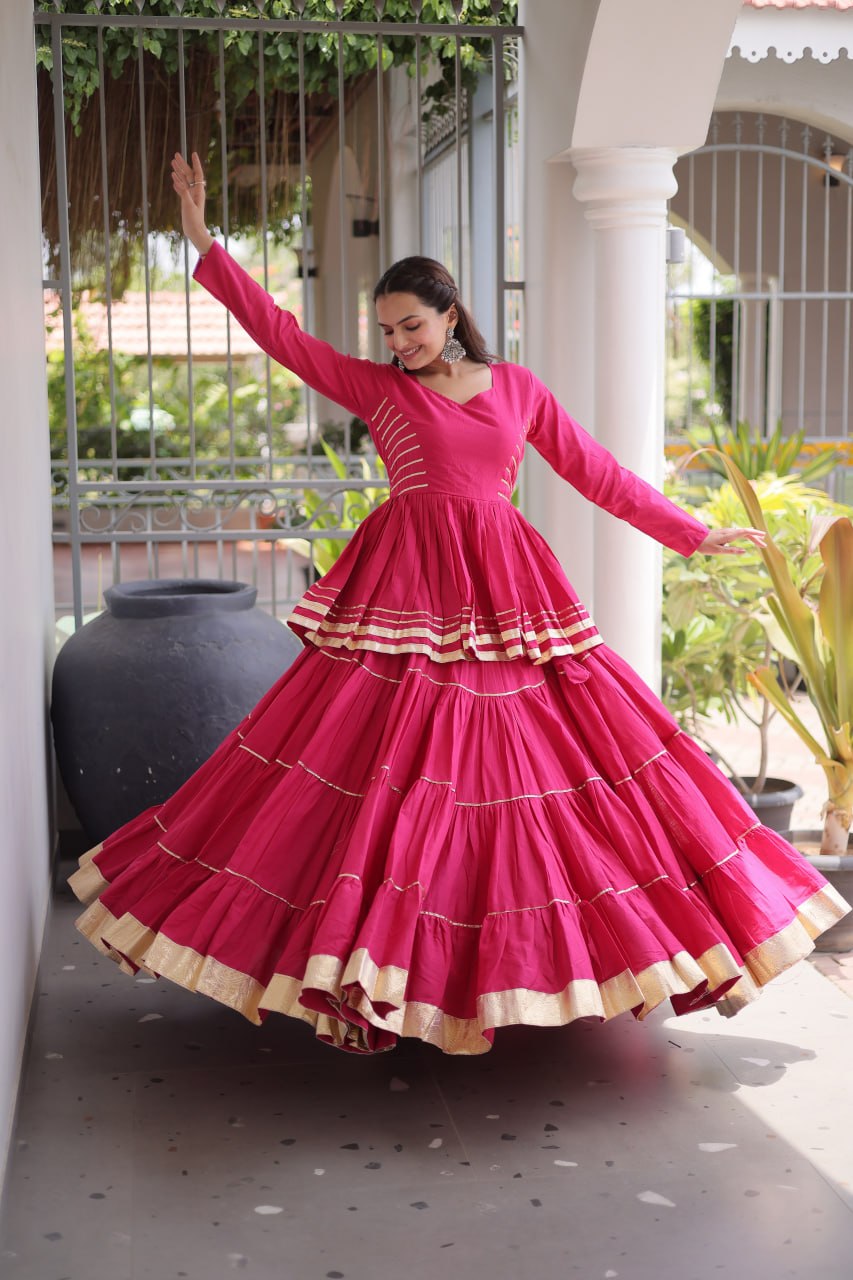 Women’s Cora Cotton Lehenga Choli Set with Gota Patti & Lace Work SurMira Fashion