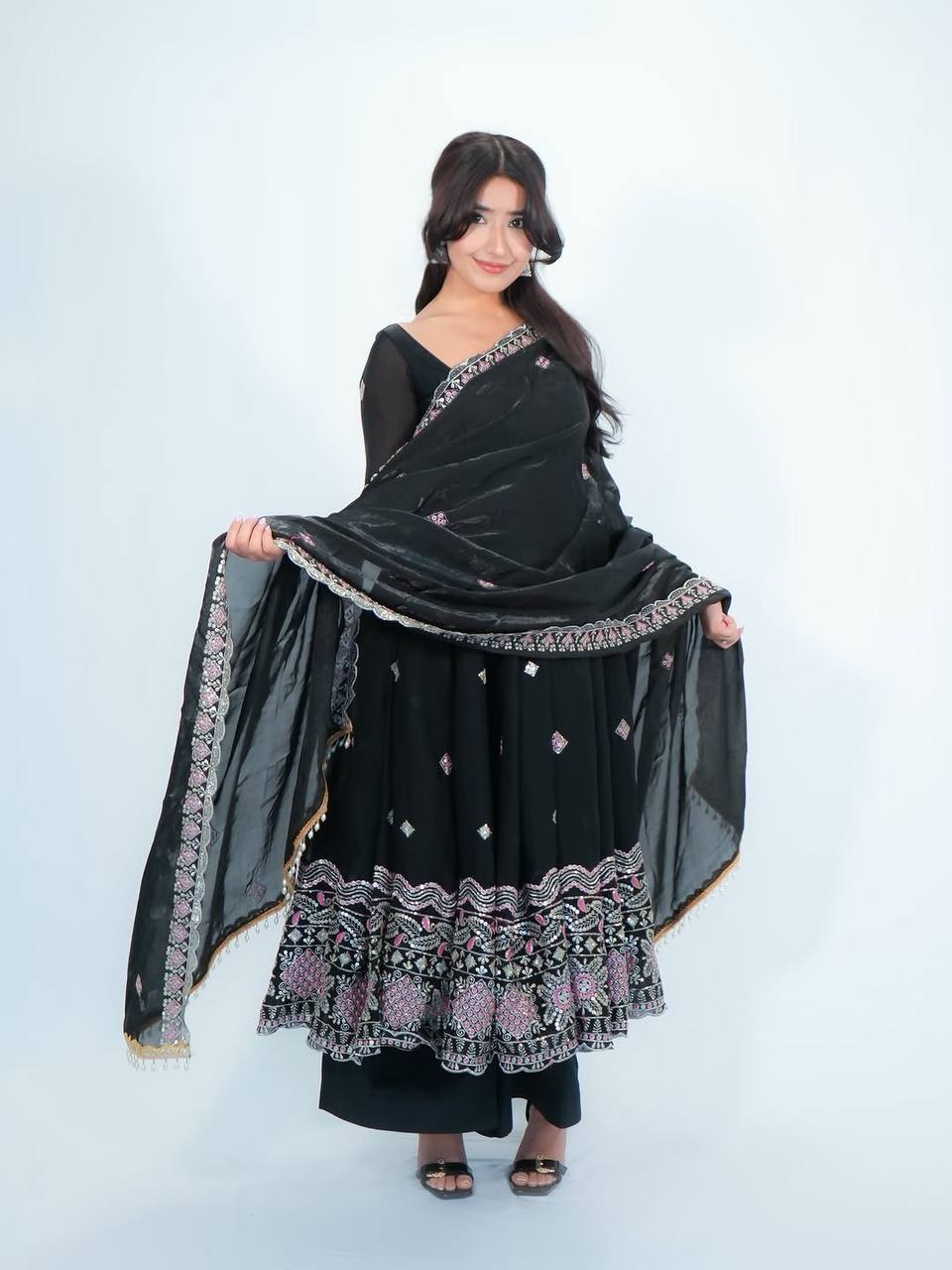 Women’s Fendy Silk Anarkali Suit Set with Thread & Sequence Embroidery SurMira Fashion