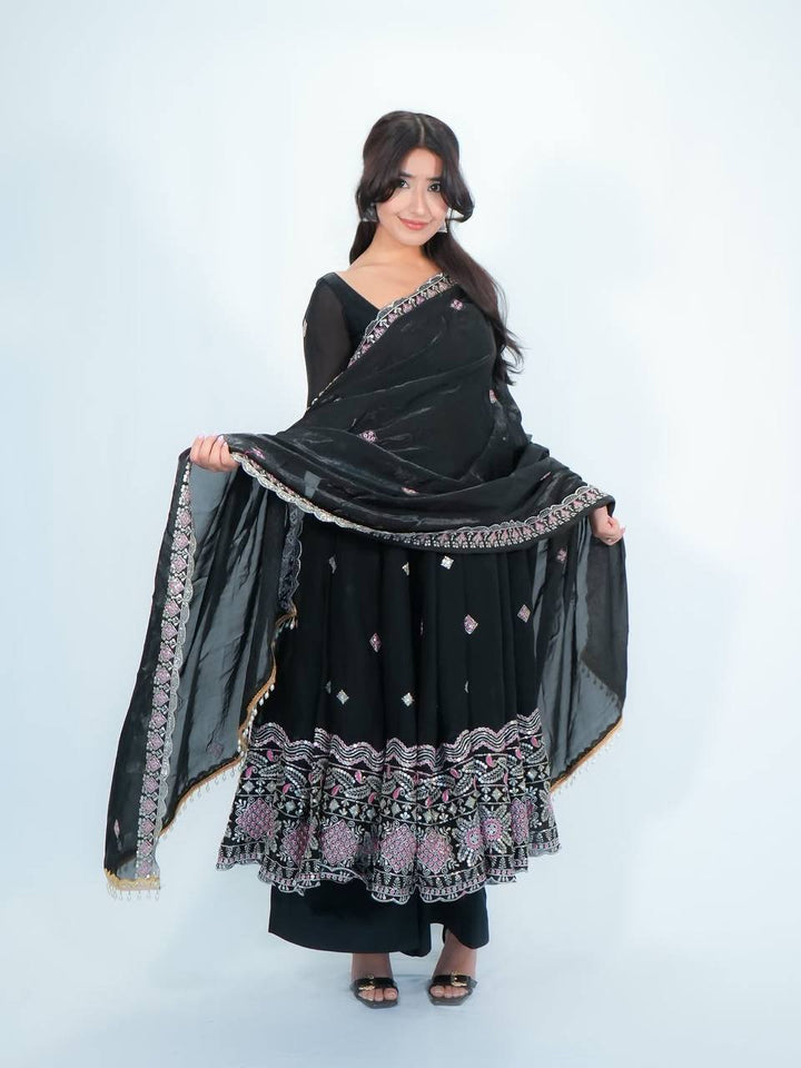 Women’s Fendy Silk Anarkali Suit Set with Thread & Sequence Embroidery SurMira Fashion