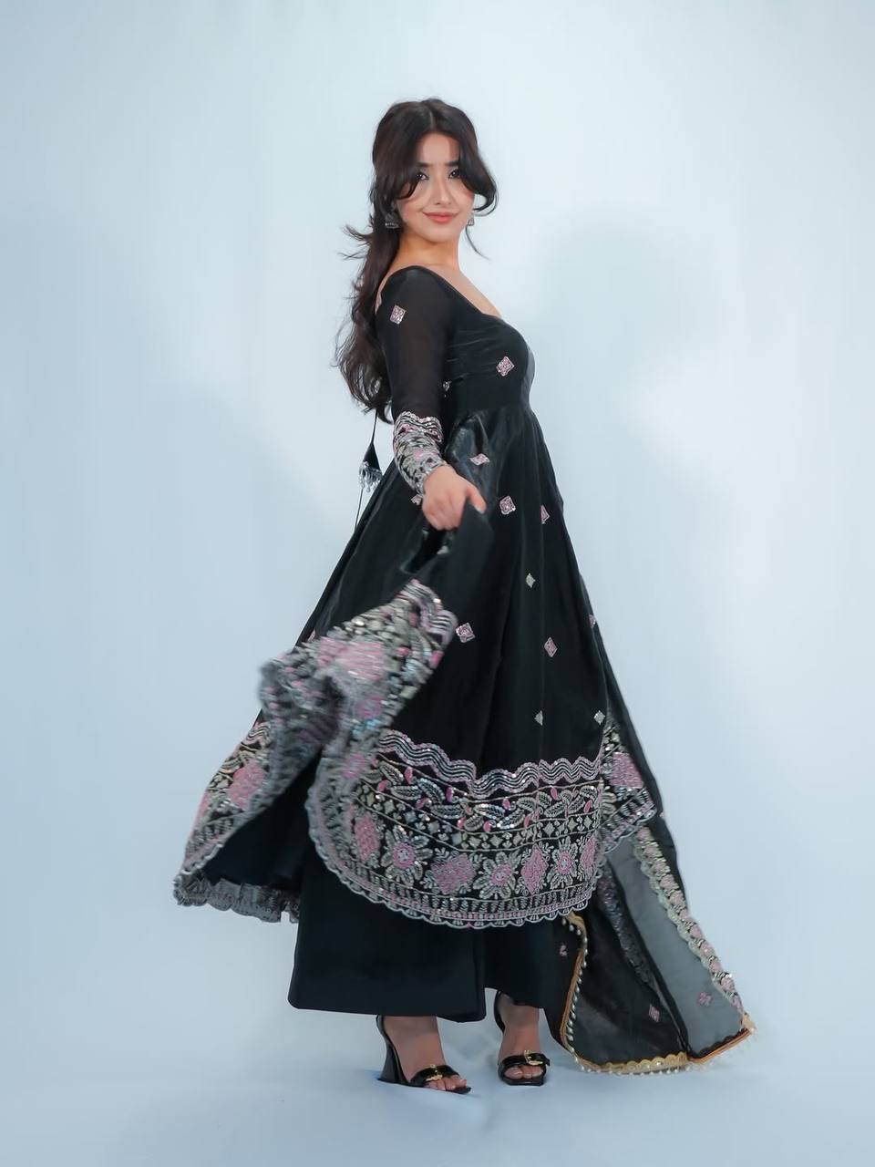 Women’s Fendy Silk Anarkali Suit Set with Thread & Sequence Embroidery SurMira Fashion