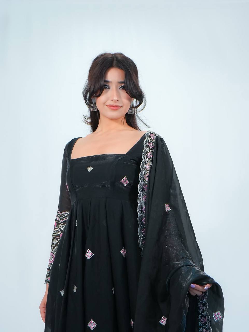 Women’s Fendy Silk Anarkali Suit Set with Thread & Sequence Embroidery SurMira Fashion