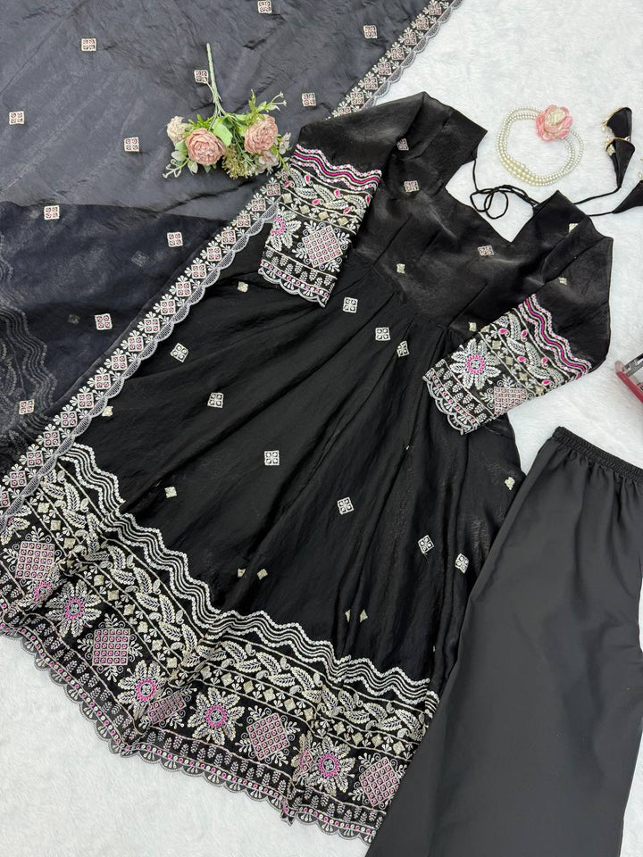 Women’s Fendy Silk Anarkali Suit Set with Thread & Sequence Embroidery SurMira Fashion