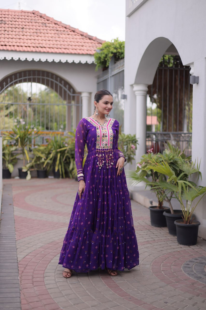 Premium Laheriya Print Gown with Kutchi Patchwork SurMira Fashion